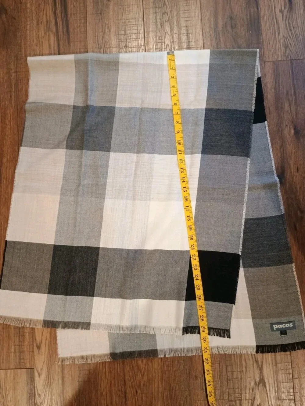Pacas Rectangle Scarf Large Black White Check Baby Alpaca Silk Blend Peru NWOT